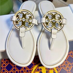Tory Burch Metal Miller Sandals Light Cream and Gold Size 9